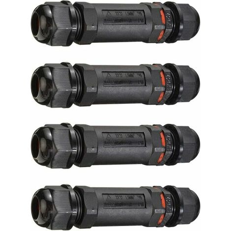 Anschlussdose, 4er-Pack wasserdichte Anschlussdose, IP68 wasserdichter Außenkabelverbinder mit 3 Polen, Ø 1 mm-12 mm Muffenkupplung (1/5)