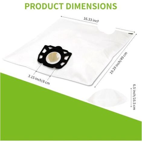 Lot de 10 sacs filtrants de rechange en tissu, compatibles avec les aspirateurs eau et poussière Kärcher WD4, WD5, WD5/P et WD6. (1/3)