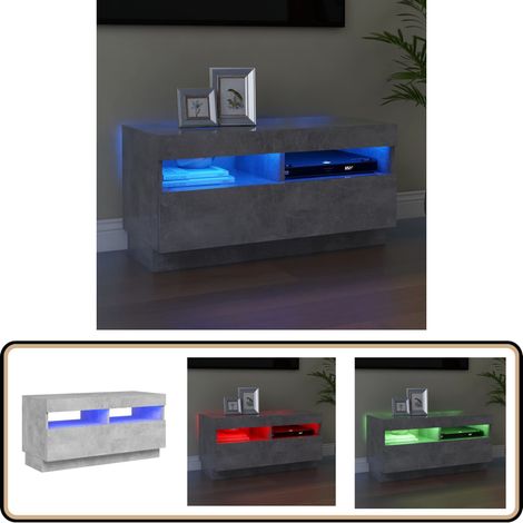 Meuble TV avec lumières LED gris béton 80x35x40 cm - Meuble Tv - Meuble Téléviseur - Armoire Tv - Télévision Led - Luminaire Rgb