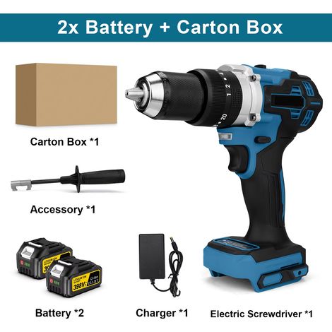 Perforateur visseuse sans fil – 650 Nm – 13 mm – 20+3 vitesses – Compatible Makita – Lot 2 batteries (1/5)