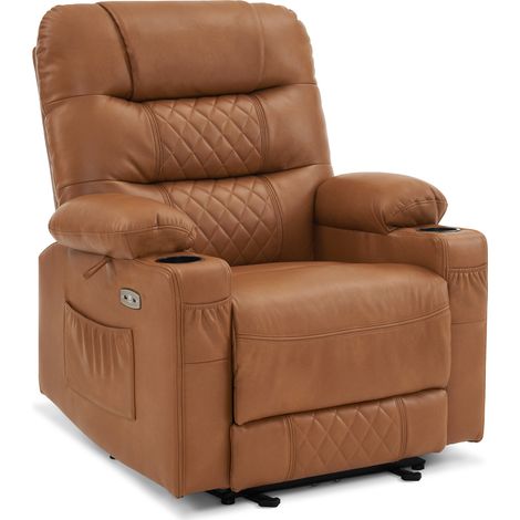 M MCombo Relaxsessel mit Liegefunktion, Fernsehsessel elektrisch verstellbar, TV Sessel, Recliner Chair, atmungsaktiver Kunstleder, USB & Getränkehalter, Wohnzimmer, Braun 7033 (1/5)