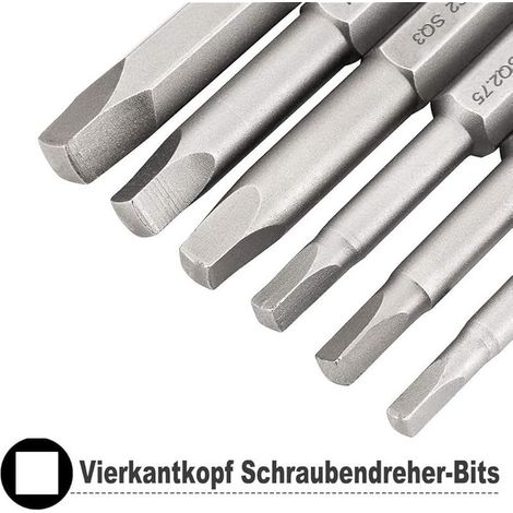 Set mit 12 magnetischen 50-mm-S2-Vierkant-Schraubendreherbits aus Stahl mit 1/4"-Vierkantkopf – Vierkantantrieb SQ1/SQ2/SQ2/SQ2.75/SQ3/SQ4/SQ5 (1/4)