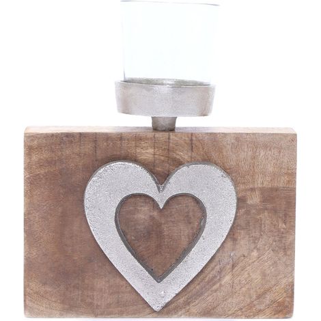 Bougeoir 1 bougie avec support cœur en bois grand modèle