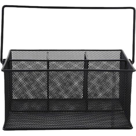Schwarzer Besteckkorb aus Metall mit 4 Fächern, Besteckorganizer für Küche, Partys und Camping.
