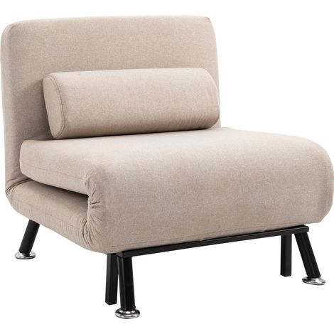Fauteuil-lit pliant beige en polyester avec dossier réglable et structure métallique, jusqu'à 150 kg (1/5)