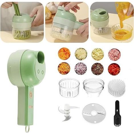 Set tagliaverdure elettrico portatile 4 in 1, mini spremiaglio elettrico senza fili, tritatutto elettrico per alimenti[787] (1/4)