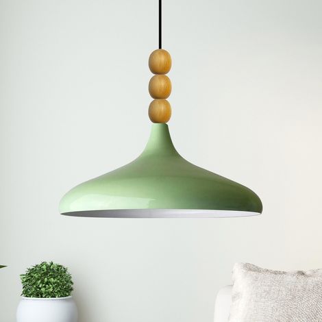 bamyum Holz Champion Suspension Industrielle Plafonnier, 35 cm Abat-Jour Plafonnier, Suspension Industrielle, E27 Lumières Pour Salon & Salle À Manger, Luminaire Suspendu Vert Menthe (1/5)