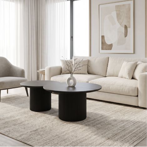 Table basse de salon GIGOGNE - Plateau et pieds en céramique noire - Homeluxury (1/4)