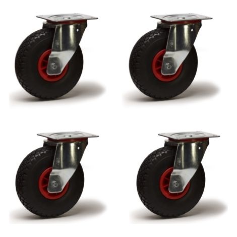 Lot de 4 roulettes pivotantes pneu gonflable 3.00-4 - 405 Kg (1/2)