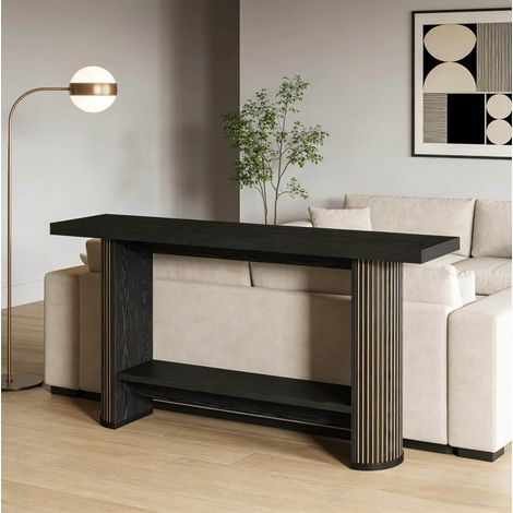 Tavolino consolle nero in legno 140 x 30 x 80 cm con ripiano inferiore DESVIAE (1/5)