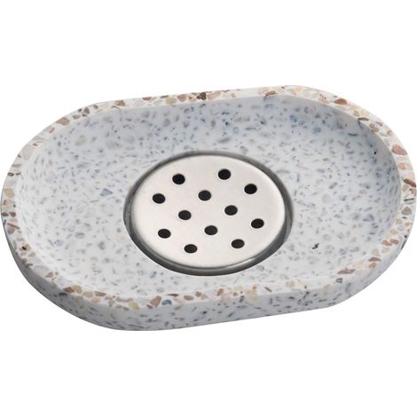 Doppelwandige Terrazzo-Seifenschale mit Abfluss für Bad, Dusche, Küche (1/5)