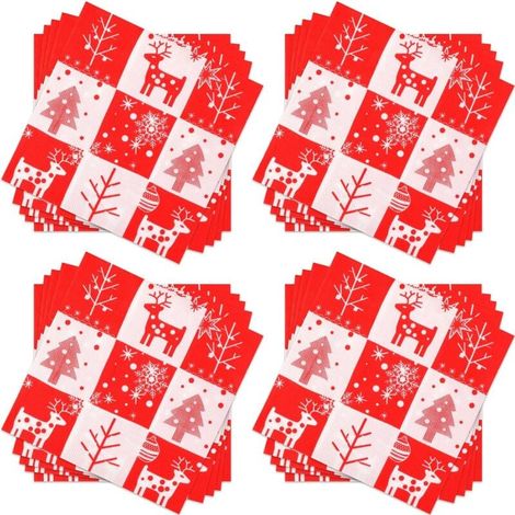 60Pièces Serviettes de Noël Jetables, Serviettes Cocktail Sapin de Noël et Renne De Noël Serviette de Table Papier Noel Serviettes Décoratives pour Fournitures de Fête de dîner de Noël, 33x33cm (1/4)