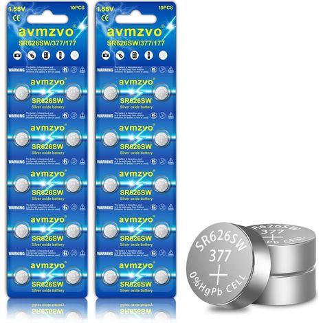 Piles bouton Batterien, pile pour montre 377 V377 LR626 SR626 AG4 1,5V Alcalines, 20 pièces, sans mercure, emballage sécurisé pour enfants[5 ans de garantie] (1/5)