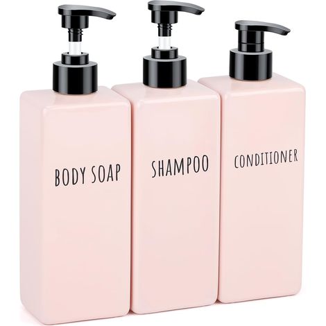 3 Pièces - Distributeur Savon - Flacon Pompe - Contenant Liquide Réutilisable Pour Salle De Bain Rose 500ml (1/5)