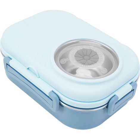 1450 ml Edelstahl-Bento-Box, isolierte Fächer, doppelwandig, hellblau, ideal für Studenten. (1/5)