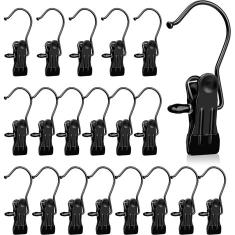 Cintre À Pince - Acier Inoxydable - Rotation 360° - Pour Vêtements Pantalons Chaussures Chapeaux Serviettes - 10 x 2,5 cm - Noir - Lot De 20 (1/5)