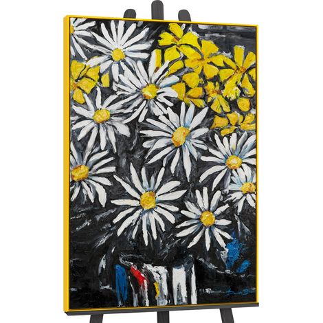 Gemälde Schneeweiße Margeriten Rahmen Gelb 140x100 cm (1/5)