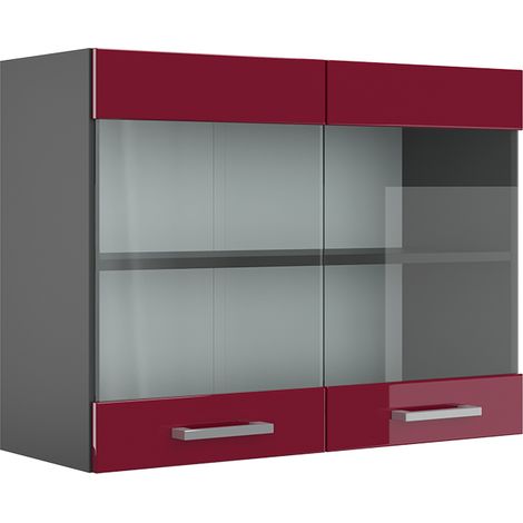 Mobile da cucina in vetro R-Line, Rosso bordeaux lucido, 80 cm, Vicco