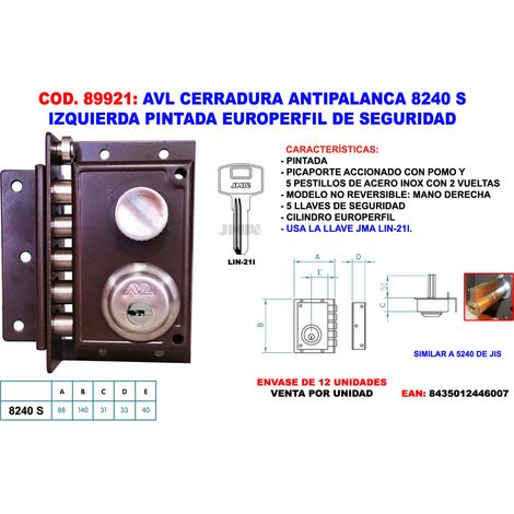 Cerradura antipalanca AVL 8240 S izquierda pintada europerfil seguridad