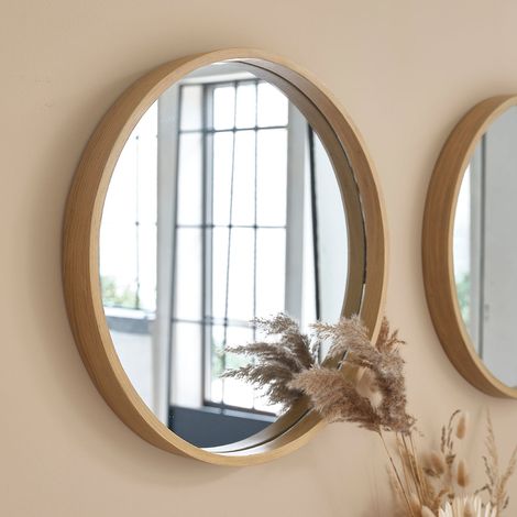 Miroir en chêne massif rond 50 cm (1/4)