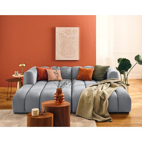 Debbie - modulares sofa gerade 3-sitzer mit doppeltem récamiere - tiefe sitzfläche - in texturiertem stoff - grau