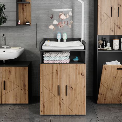 Vicco – Commode à langer Irma 60x97cm – Panneau de particules 16mm – MDF – Plan à langer pratique – Compartiments de rangement latéraux