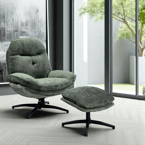 Fauteuil détente vert sapin pivotant avec repose-pieds IENA (1/3)
