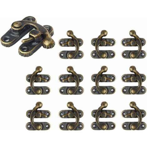 Fermeture À Clapet - Serrure À Coudes En Fer Revêtue Bronze Ancien - Pour Boîtes En Bois, Coffrets Bijoux, Armoires Et Meubles Rétro - Lot De 12 (1/5)