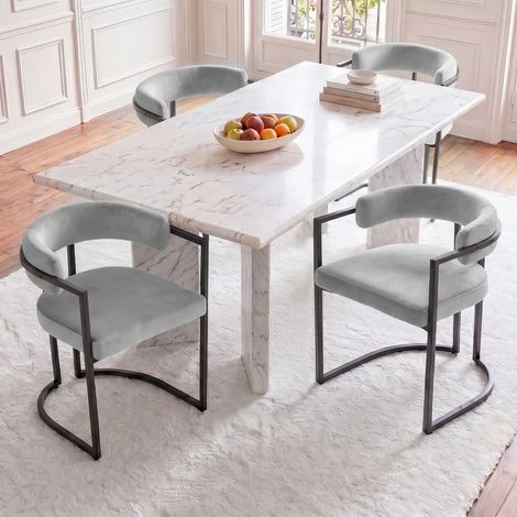 Wahson Set di 4 Sedie da Pranzo Cucina Moderna in Pelliccia, Sedia da pranzo con braccioli e schienale imbottite per ranzo /cucina, Grigio