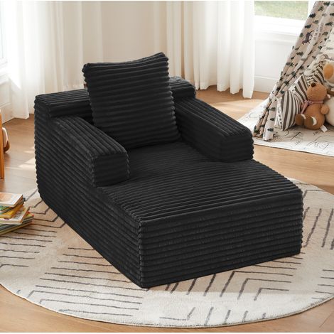 Chaiselongue-Schlafsofa schwarz aus Cord mit Federkern und ohne Montage (1/5)