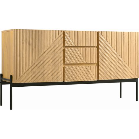 Credenza con 2 ante e 3 cassetti, gambe in metallo, design a linee, 140x40x75 cm HOMVRA (1/5)