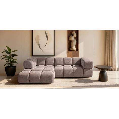 Ecksofa Designersofa BLANCHE in Stoff Puente Aubergine Ottomane Links