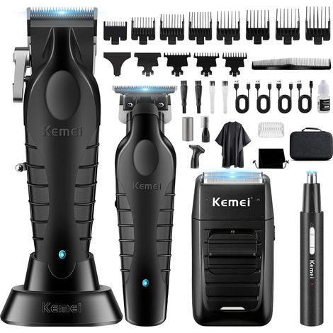 Tondeuse à cheveux pour homme, sans fil, rasoir de coiffeur, rasoir en feuille de nez, sourcils, oreilles, kit de 11 peignes guide (1/5)