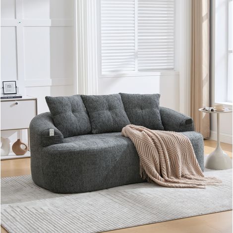 Canapé 2 places 164x92x60 cm gris en chenille avec assise profonde et coussins épais (1/5)