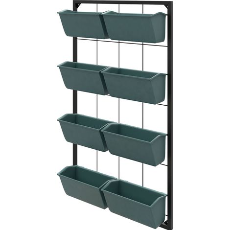 Macetero de pared con 8 macetas de acero y plástico verde oscuro 52,5 x 14 x 90 cm (1/5)