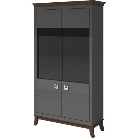 Vitrine Design mit 2 Türen, Kollektion PALACE. Farbe Grau und Dunkel-Eiche.