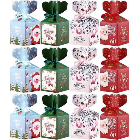 12 boîtes d'emballage pour pommes à motif de Noël, boîtes de rangement festives pour pommes, contenants en papier pour pommes de la veille de Noël-8.8X9.5cm