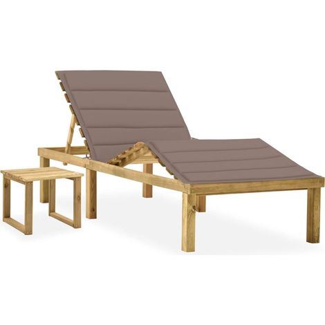 Garten-Sonnenliege mit Tisch und Auflage Kiefer Imprägniert