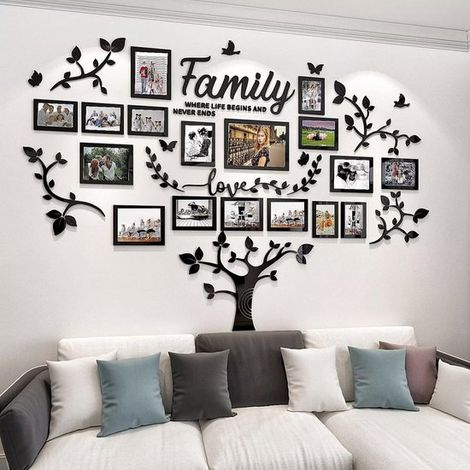 Decoración de pared DIY, Pegatinas de árbol genealógico para sala de estar, Decoración de pared con collage de marcos de fotos 3D, Pared de fotos (1/5)