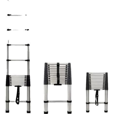 Scala telescopica, 3,8 metri, portata 150 kg, meccanismo di bloccaggio automatico, piedini antiscivolo, facile da riporre. (1/5)