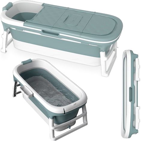 Bañera plegable de silicona azul, portátil, para baño o spa en casa, 136 cm. (1/5)