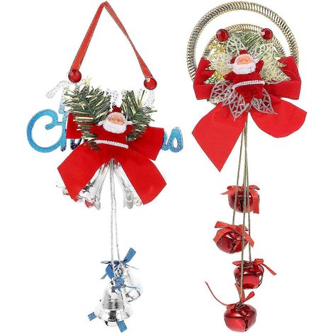 Lot de 2 pendentifs cloches de Père Noël, décoration à suspendre au sapin de Noël ou à la porte d'entrée.-17X10.2cm