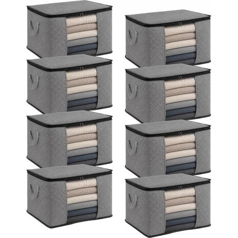 Lot de 8 sacs de rangement pliable pour vêtements, linge de maison avec poignées - Tissu - 60 Litres - Gris - Vivezen (1/5)