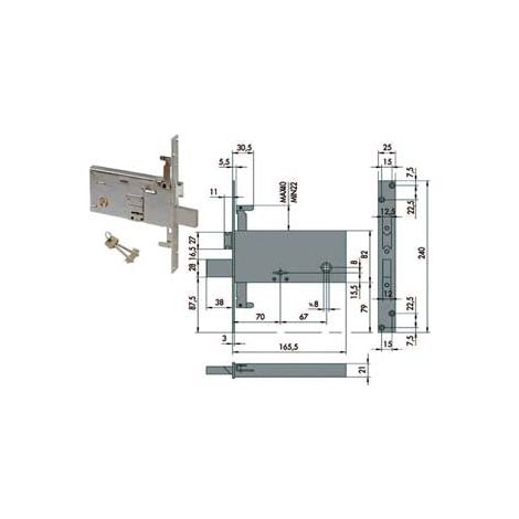 Serrure à mortaise triple pour bandes à double embout 82 mm H 57318 - 70 mm (57318730)