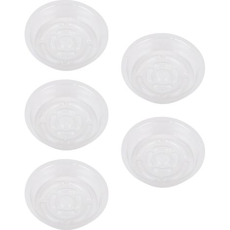 Lot de 5 plateaux ronds transparents en plastique pour pots de fleurs, avec réservoir d'eau et support antidérapant pour le rempotage. (1/5)