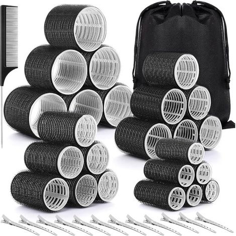 Lot de 38 bigoudis sans chaleur en 4 tailles, accessoires pour boucler les cheveux avec peigne, 12 barrettes, pinces à cheveux et sac de rangement, noir (1/5)