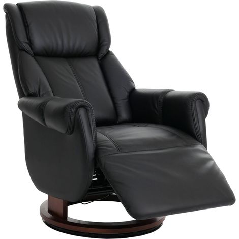 MCA Relaxsessel + Aufstehhilfe HHG-257, Fernsehsessel Liegesessel Fußstütze Holz Leder schwarz, Holz walnussfarben (1/5)