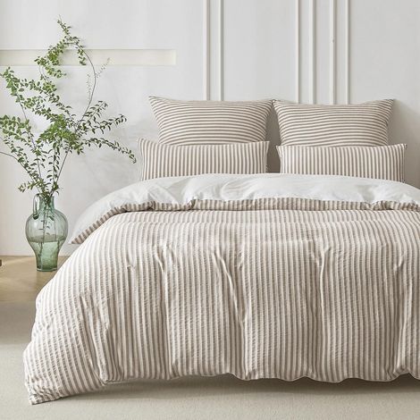 Bettwäsche-Set 155x220 Baumwolle Jacquard Braun/Weiß 2tlg. mit Reißverschluss