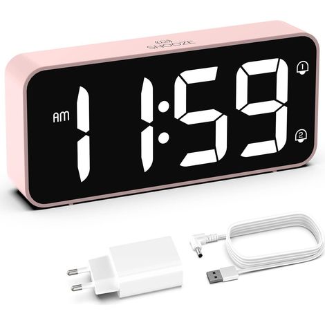 Reveil, Réveil Numérique avec Grand écran LED, 5-100% Luminosité, 90-120 DB Volume, 2 Alarmes, 12/24H, Fonction Snooze, Reveil sur Secteur (Adaptateur Inclure) Rose (1/5)