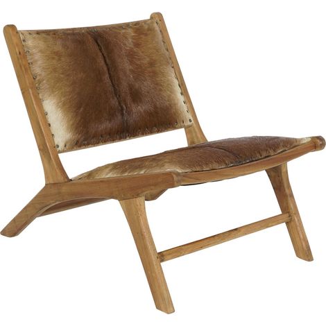 Fauteuil tendance en teck et cuir pour salon chic - Cuir brun et bois naturel (1/5)